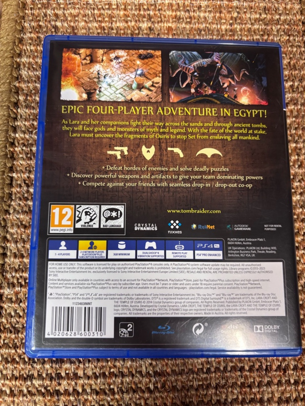 PS4 Lara Croft and the Temple of Osiris Complete Game Disc Case - Picture 2 of 4